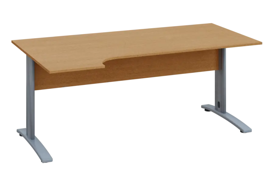 ERK 28 - 184 stůl kancelářský, rohový, levý, kovová podnož stříbrná, deska 25 mm, široký 1800 mm, buk Royal